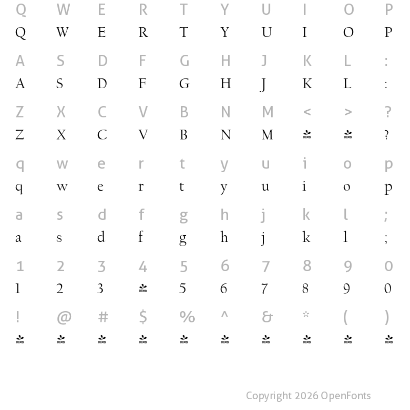 Character Map of FONTSPRING DEMO - LTC Californian Display Regular