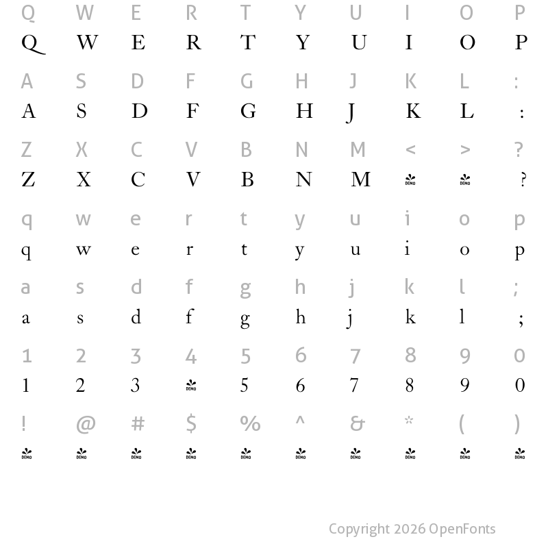 Character Map of FONTSPRING DEMO - LTC Caslon Long Regular