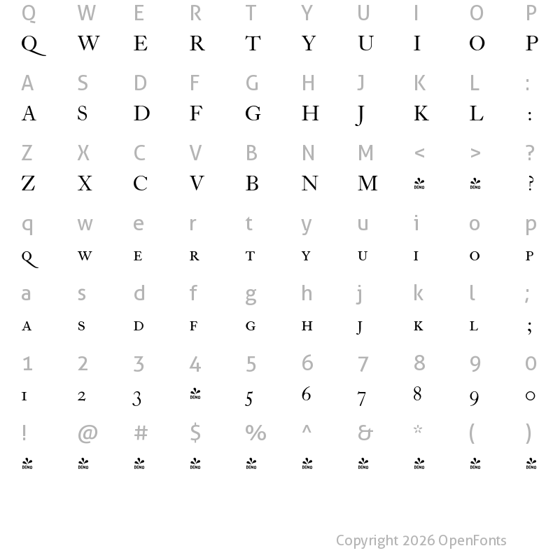Character Map of FONTSPRING DEMO - LTC Caslon Small Caps Regular