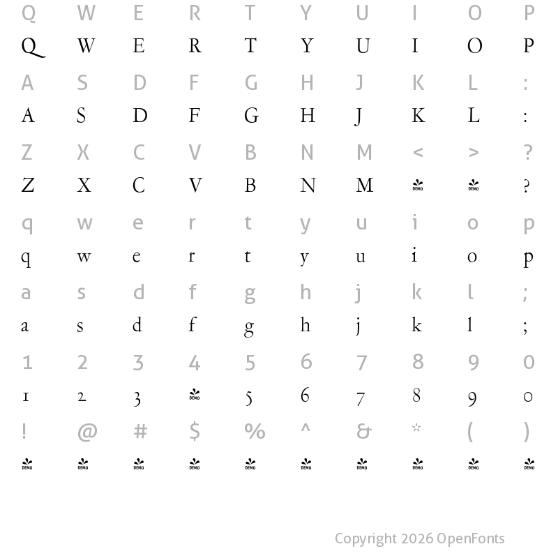 Character Map of FONTSPRING DEMO - LTC Garamont Display OSF Regular