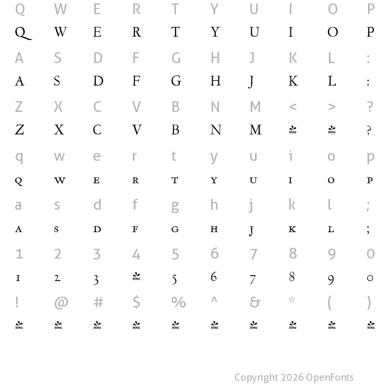 Character Map of FONTSPRING DEMO - LTC Garamont Text Smallcaps Regular