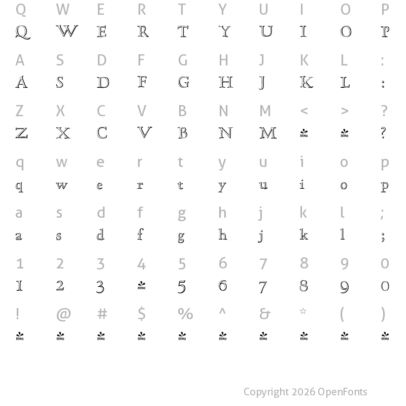 Character Map of FONTSPRING DEMO - LTC Hadriano Stone Cut Regular