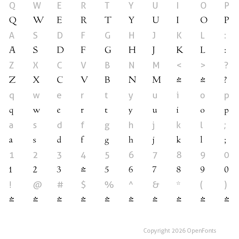 Character Map of FONTSPRING DEMO - LTC Italian Oldstyle Light Regular