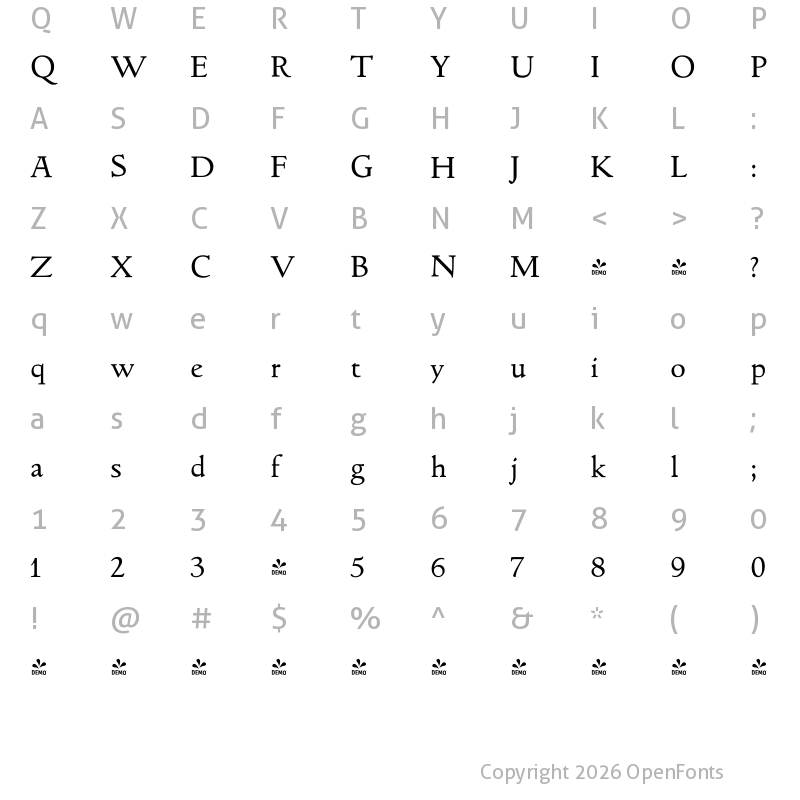 Character Map of FONTSPRING DEMO - LTC Italian Oldstyle Regular