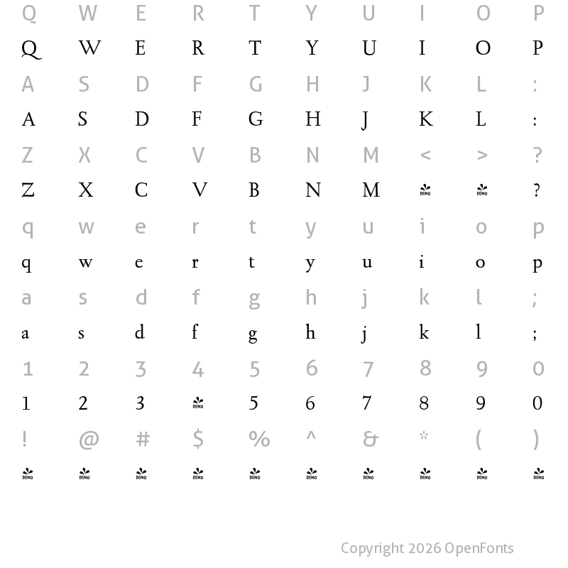 Character Map of FONTSPRING DEMO - LTC Kaatskill Regular