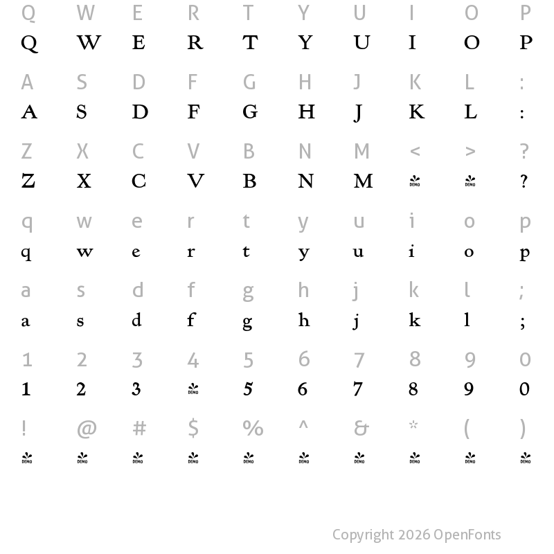 Character Map of FONTSPRING DEMO - LTC Kennerley Pro Bold