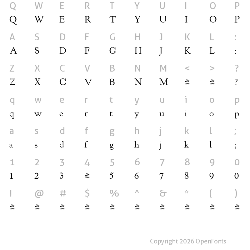 Character Map of FONTSPRING DEMO - LTC Kennerley Pro Regular