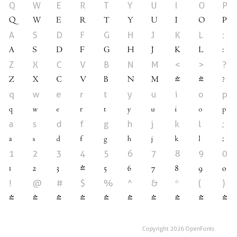 Character Map of FONTSPRING DEMO - LTC Metropolitan Roman