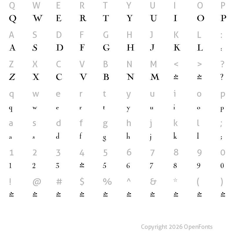Character Map of FONTSPRING DEMO - LTC Nicolas Cochin Regular