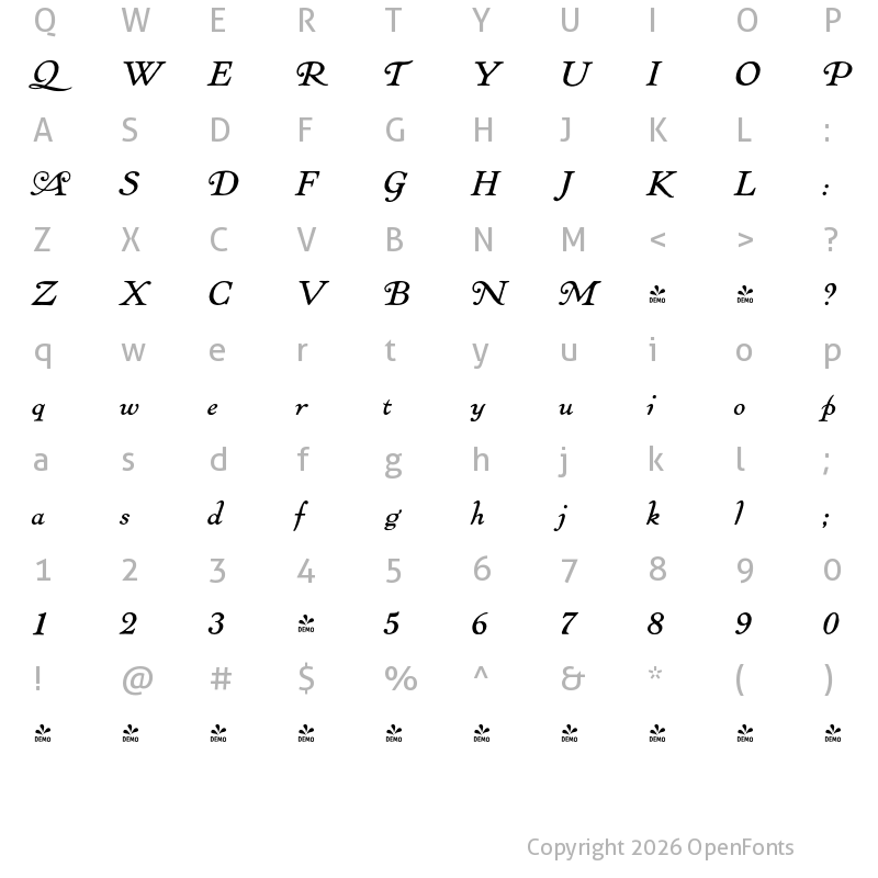 Character Map of FONTSPRING DEMO - LTC Pabst Oldstyle Swash Regular