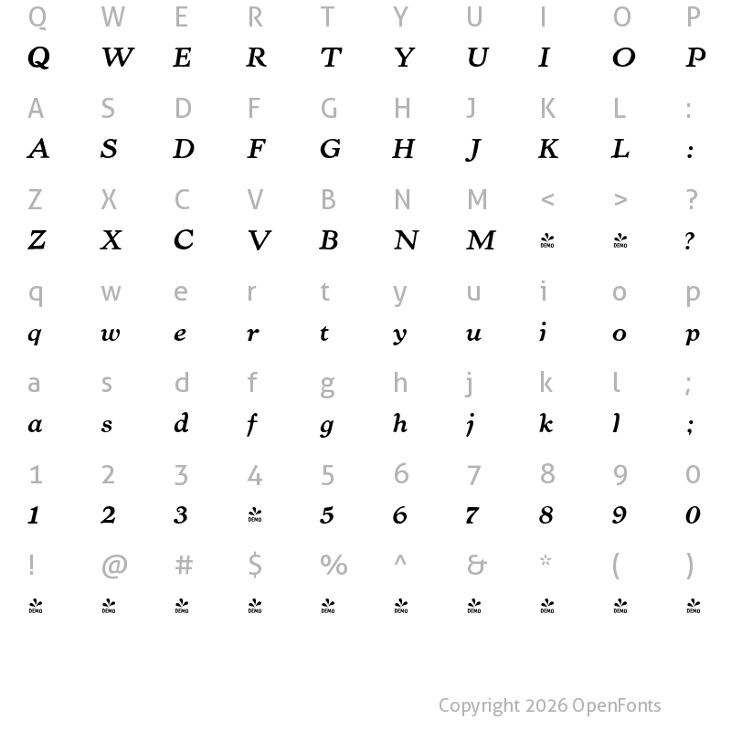 Character Map of FONTSPRING DEMO - LTC Powell Italic