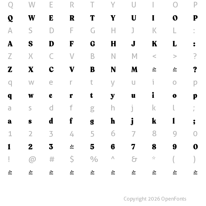 Character Map of FONTSPRING DEMO - Ltt Recoleta Condensed Black Regular