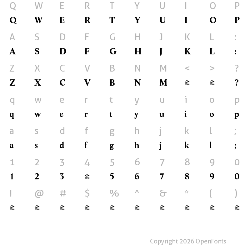 Character Map of FONTSPRING DEMO - Lyon Bold