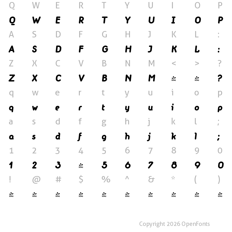 Character Map of FONTSPRING DEMO - MacaroniSans-HeavyItalic Regular