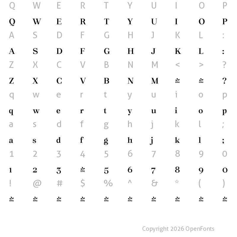 Character Map of FONTSPRING DEMO - Macaw Medium Regular