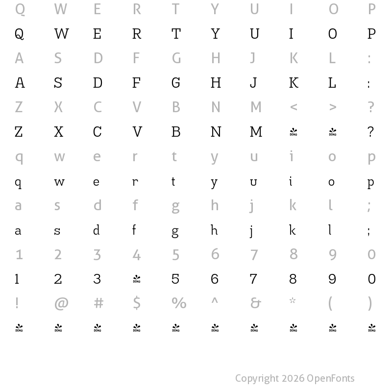 Character Map of FONTSPRING DEMO - Madawaska Bk Regular