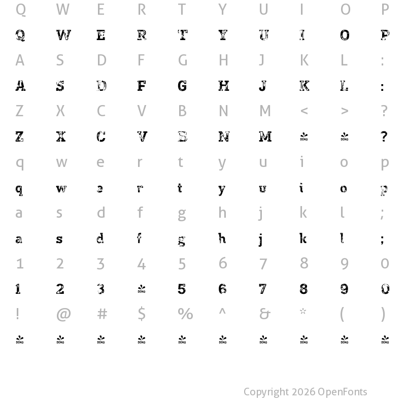 Character Map of FONTSPRING DEMO - Madawaska Jeans Regular
