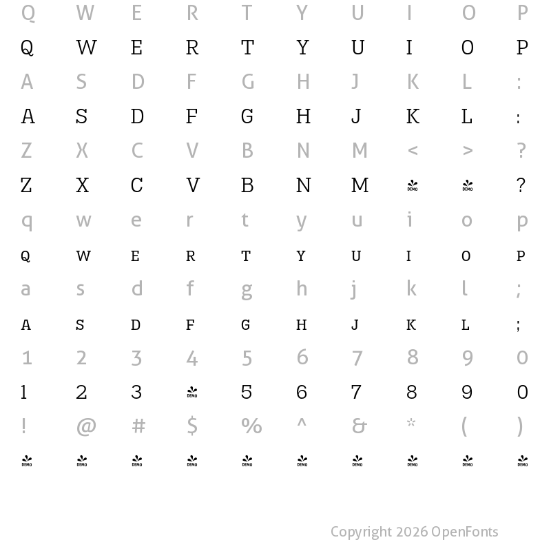 Character Map of FONTSPRING DEMO - Madawaska Sc Bk Regular