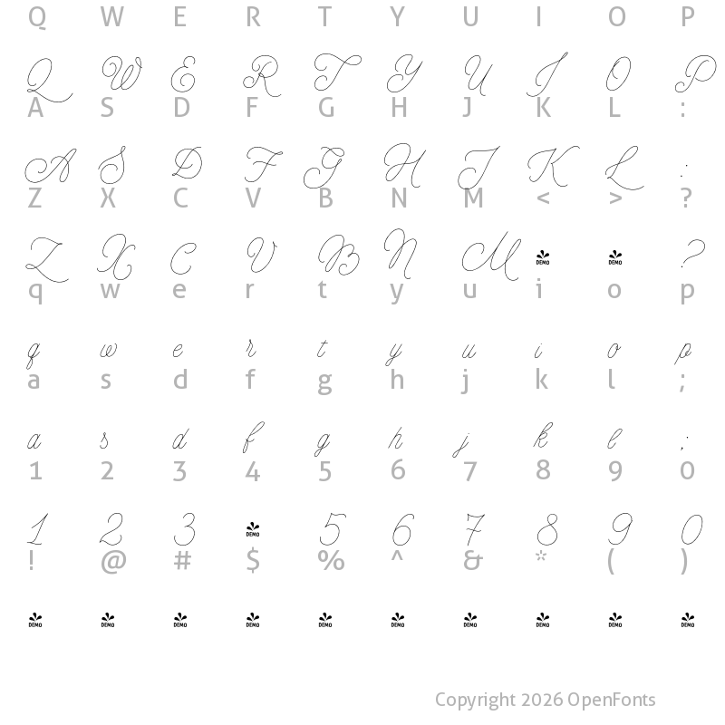 Character Map of FONTSPRING DEMO - MADE Florence Script Regular