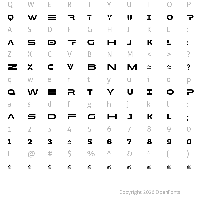 Character Map of FONTSPRING DEMO - MADE Future X HEADER Bold