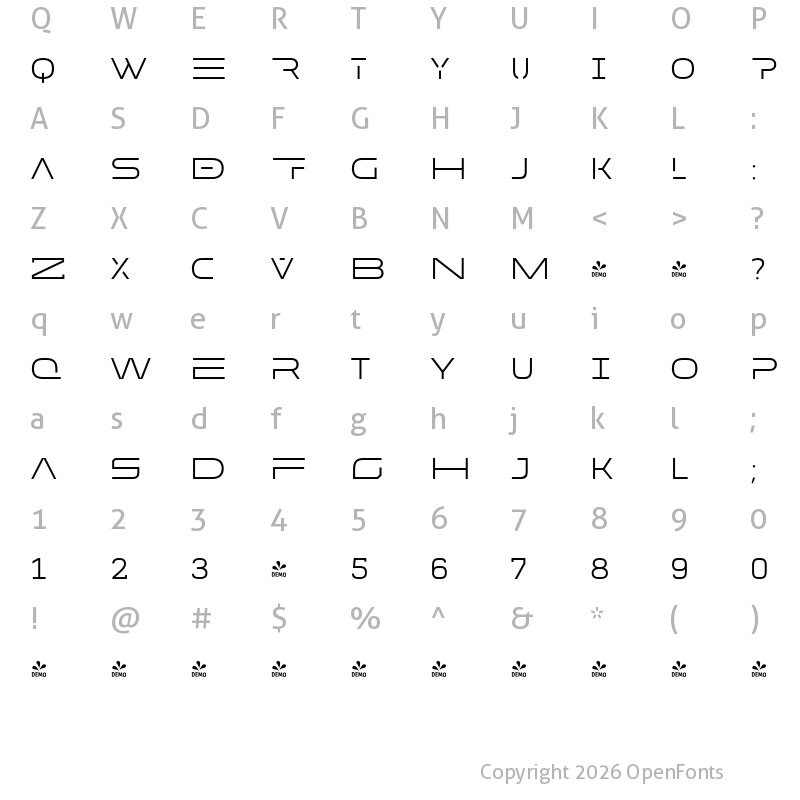 Character Map of FONTSPRING DEMO - MADE Future X HEADER Light