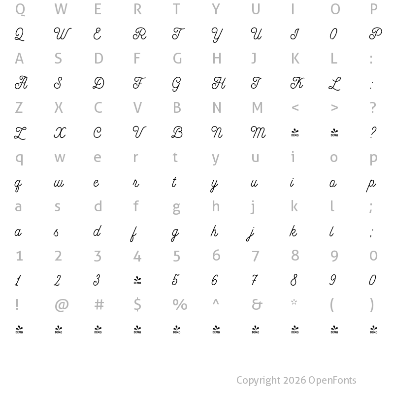 Character Map of FONTSPRING DEMO - MADE GoodTime Script Regular