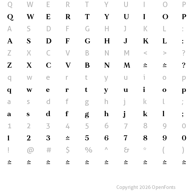 Character Map of FONTSPRING DEMO - MADE Mirage Bold