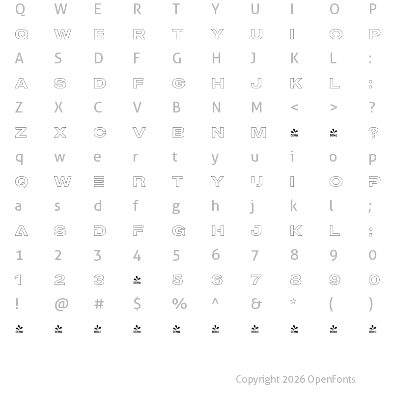 Character Map of FONTSPRING DEMO - MADE Outer Sans Outline Alt Medium