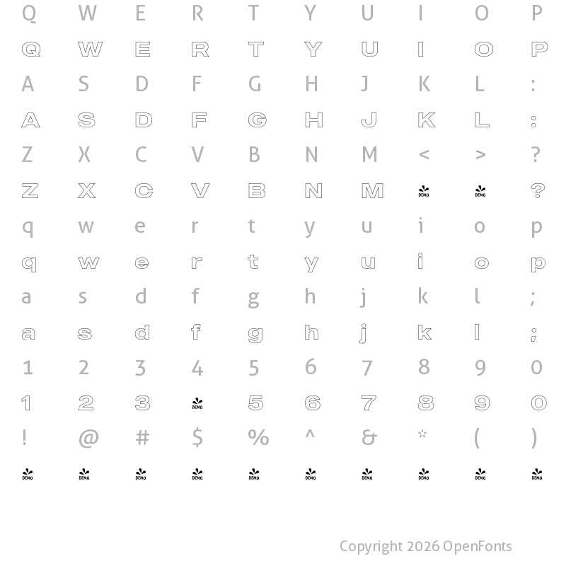 Character Map of FONTSPRING DEMO - MADE Outer Sans Outline Medium