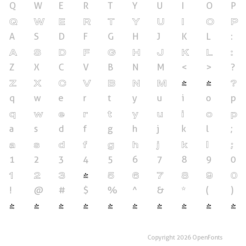 Character Map of FONTSPRING DEMO - MADE Outer Sans Outline Regular