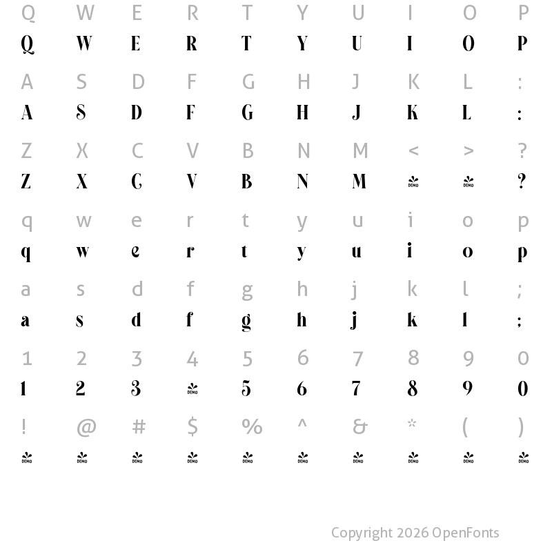 Character Map of FONTSPRING DEMO - Madegra Black Regular