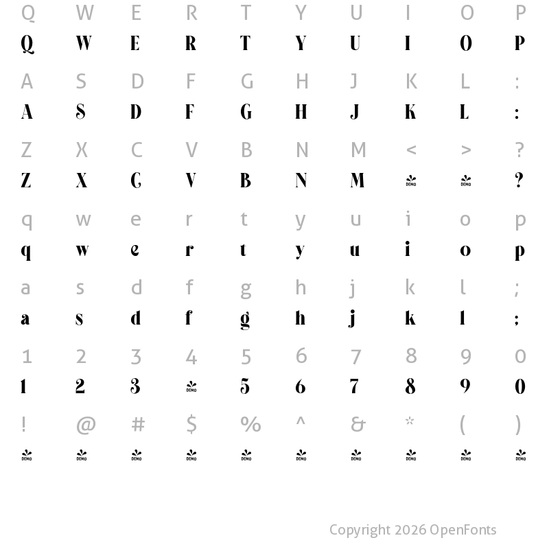 Character Map of FONTSPRING DEMO - Madegra ExtBlk Regular