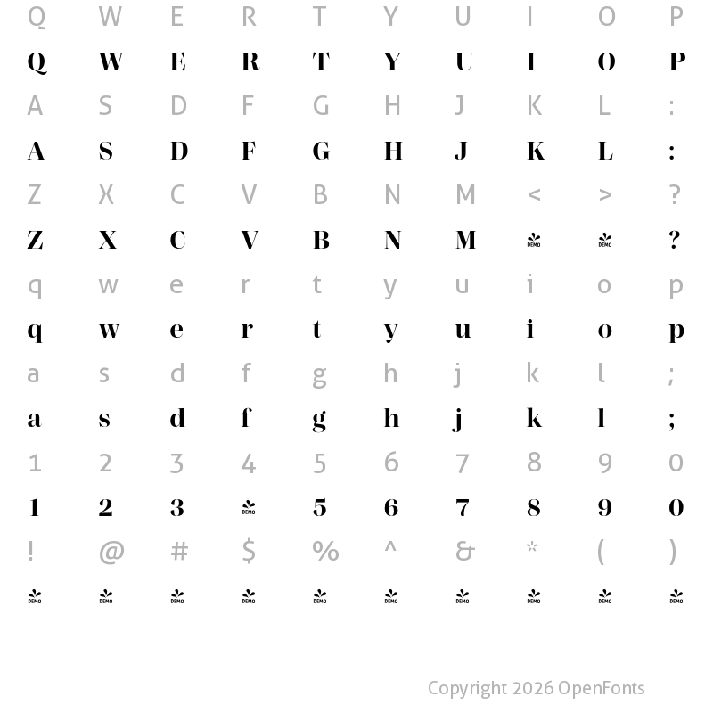 Character Map of FONTSPRING DEMO - Madigan Bold