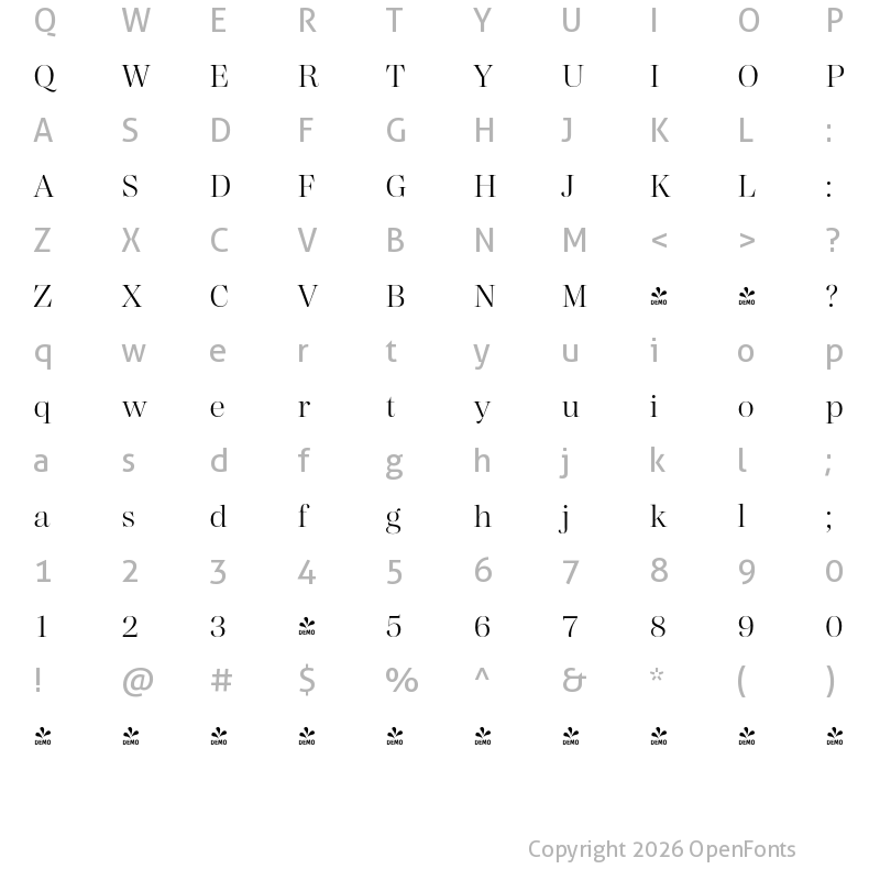 Character Map of FONTSPRING DEMO - Madigan Light Regular