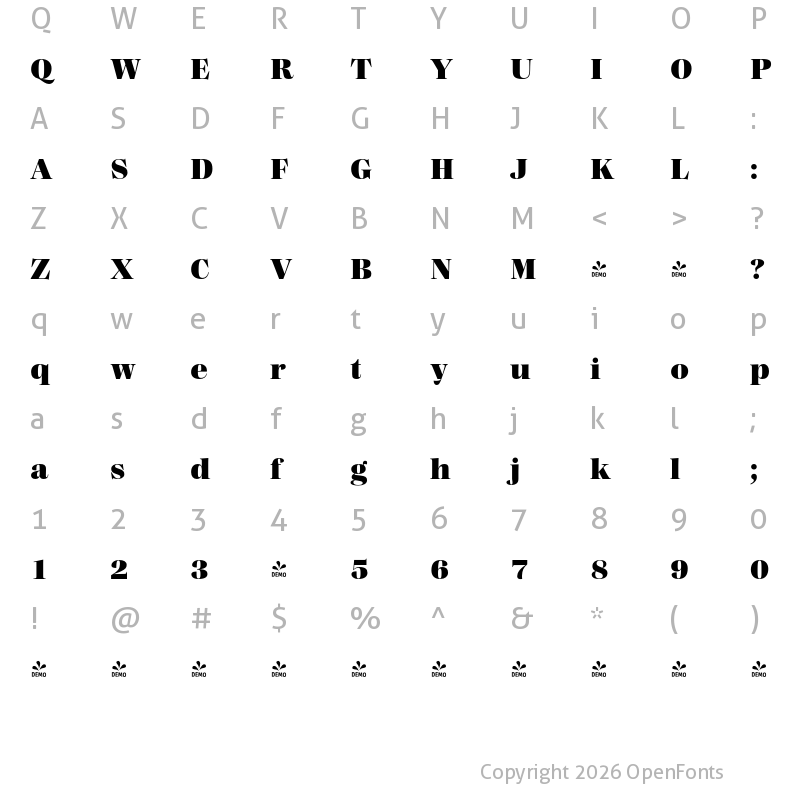 Character Map of FONTSPRING DEMO - Madigan Text Black Regular