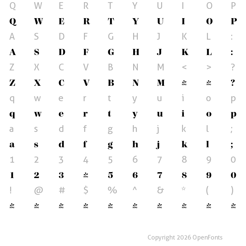 Character Map of FONTSPRING DEMO - Madigan Text Extrabold Regular