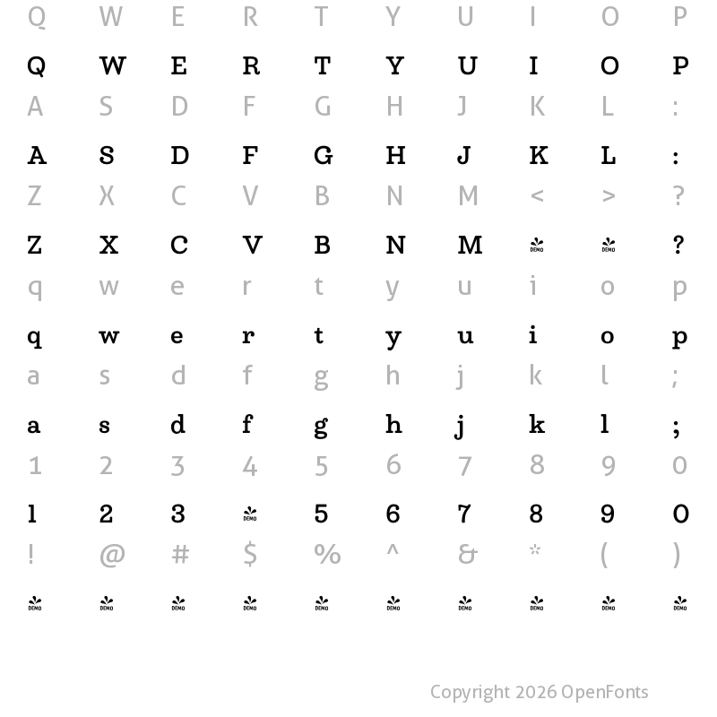 Character Map of FONTSPRING DEMO - Madley Bold