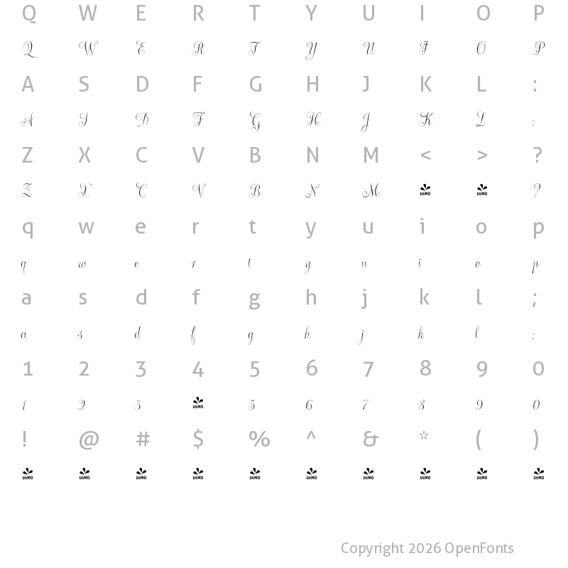 Character Map of FONTSPRING DEMO - Maestra Regular