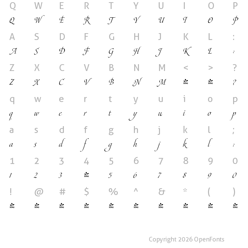 Character Map of FONTSPRING DEMO - Maestro Pro Regular