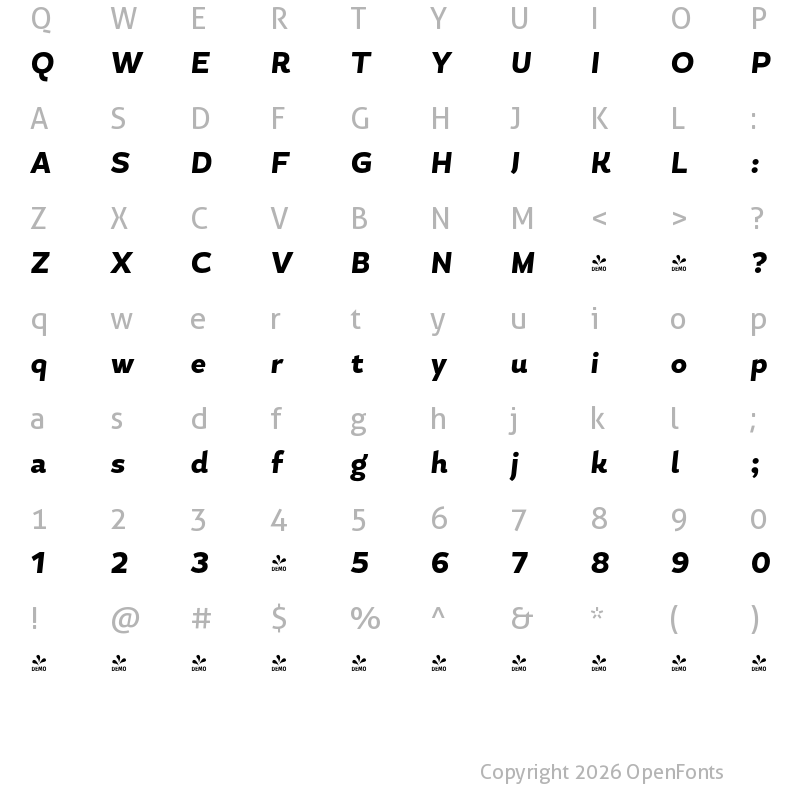 Character Map of FONTSPRING DEMO - Magallanes Cond ExtraBold ExtraBold Italic