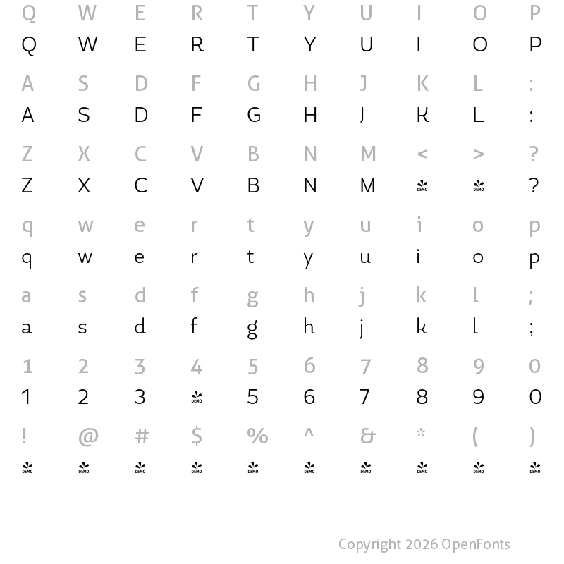 Character Map of FONTSPRING DEMO - Magallanes Cond Light Light