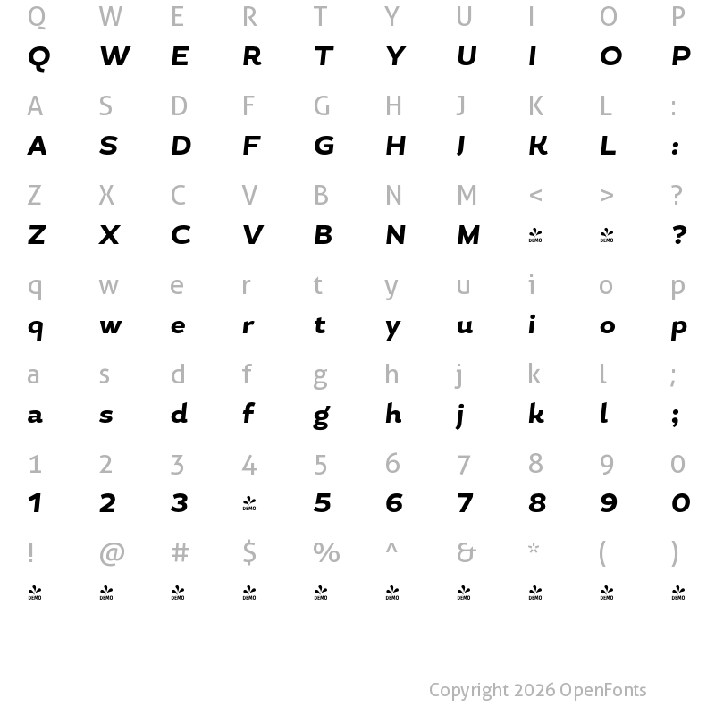 Character Map of FONTSPRING DEMO - Magallanes ExtraBold ExtraBold Italic