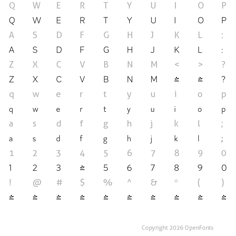 Character Map of FONTSPRING DEMO - Magdelin Light Regular