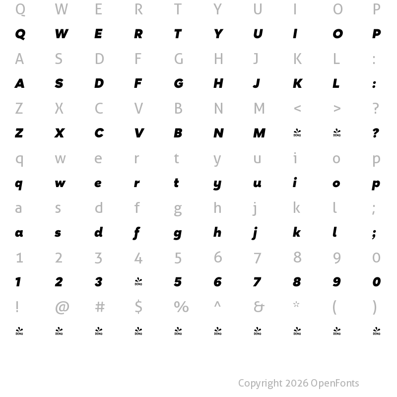 Character Map of FONTSPRING DEMO - Magenos Black Italic