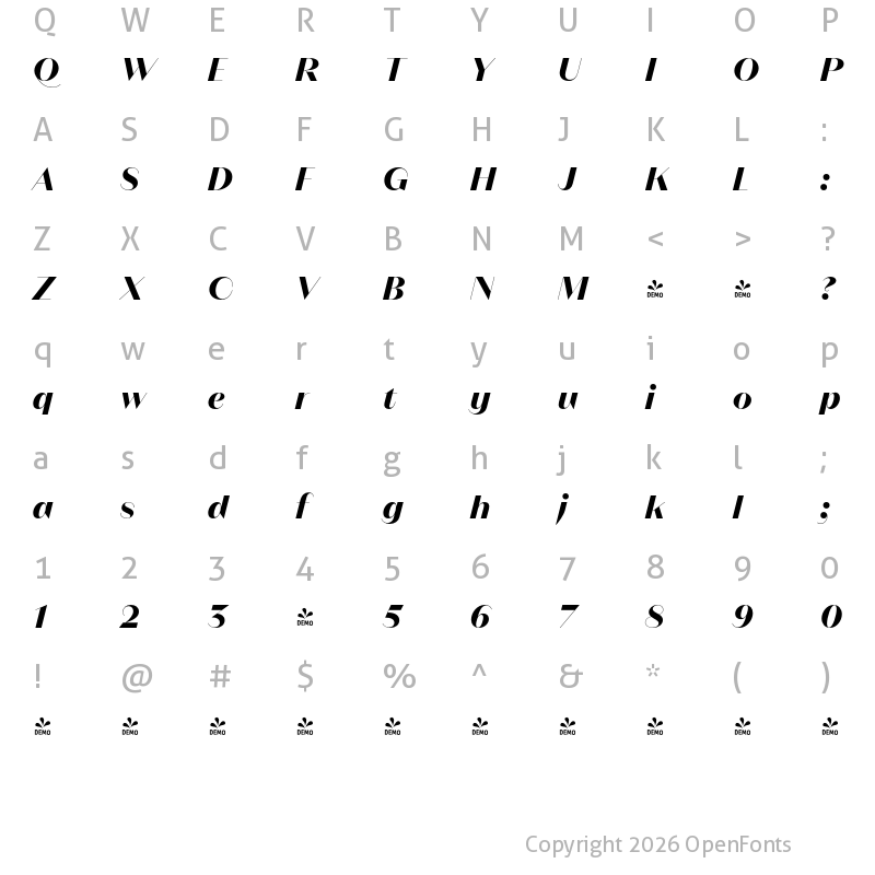 Character Map of FONTSPRING DEMO - Magnat Poster Bold Italic