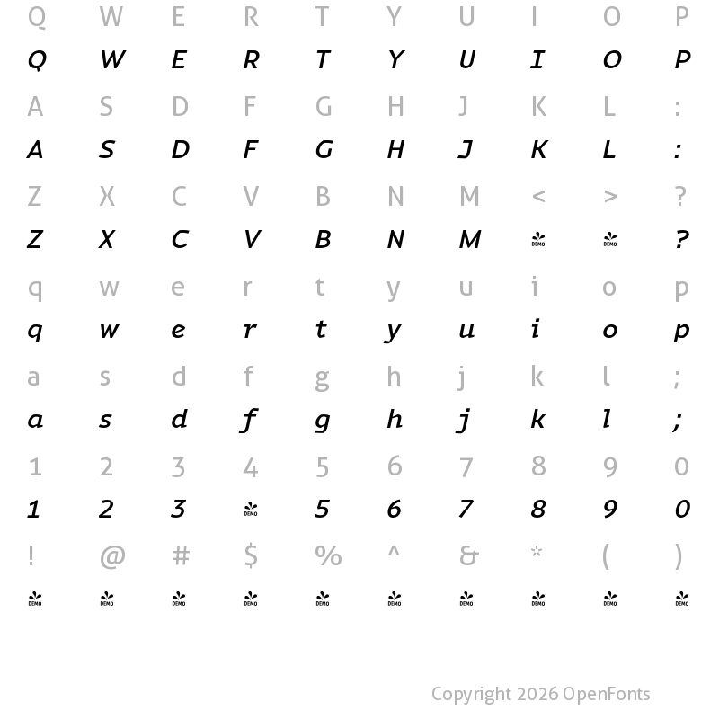 Character Map of FONTSPRING DEMO - Magnetic Pro Medium italic Regular