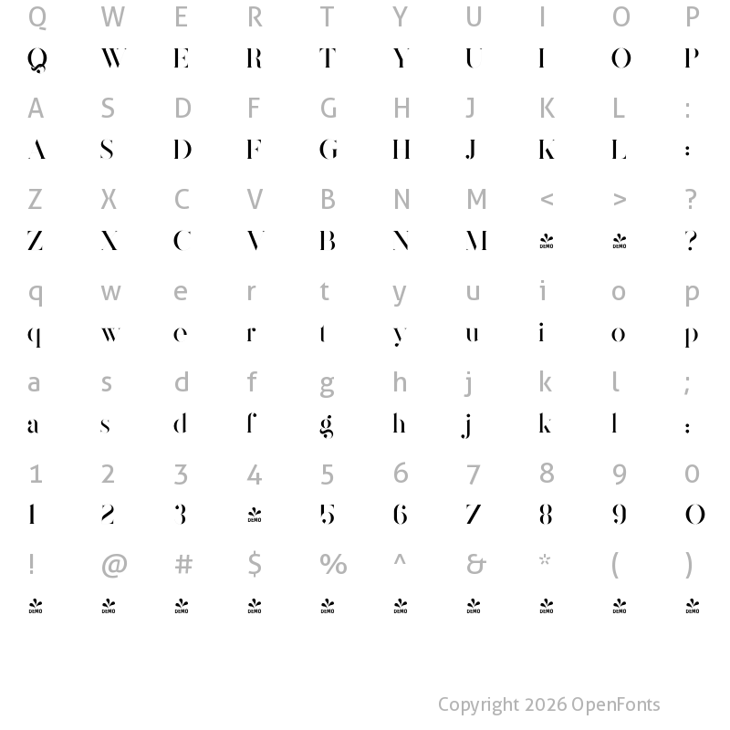 Character Map of FONTSPRING DEMO - Magoa Light Regular