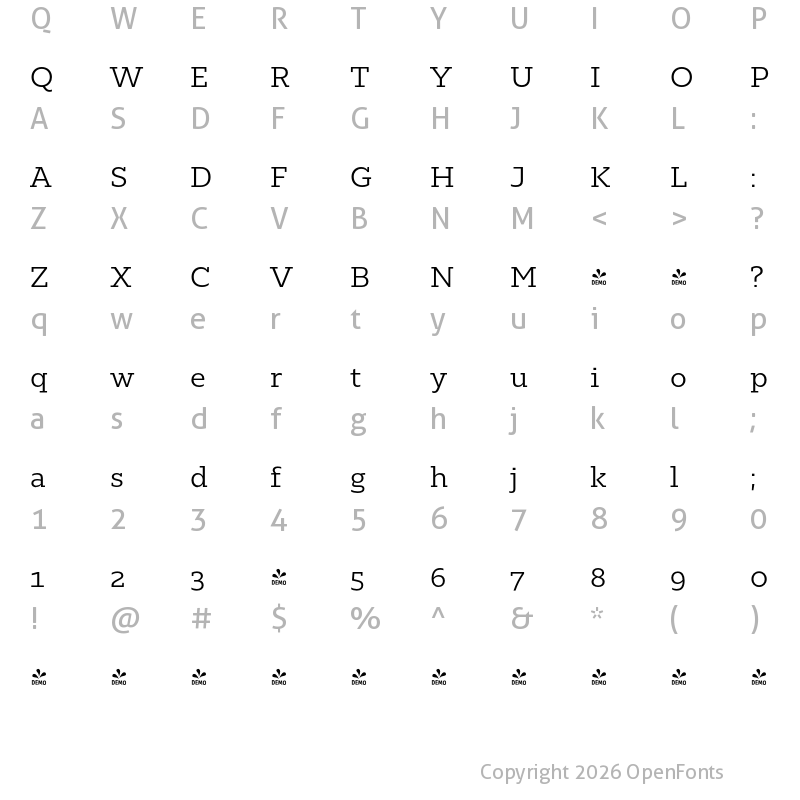 Character Map of FONTSPRING DEMO - Majora Pro Light Regular