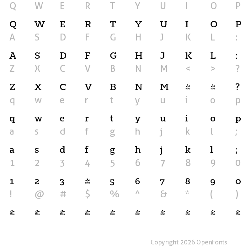 Character Map of FONTSPRING DEMO - Majora Pro SemiBold Regular
