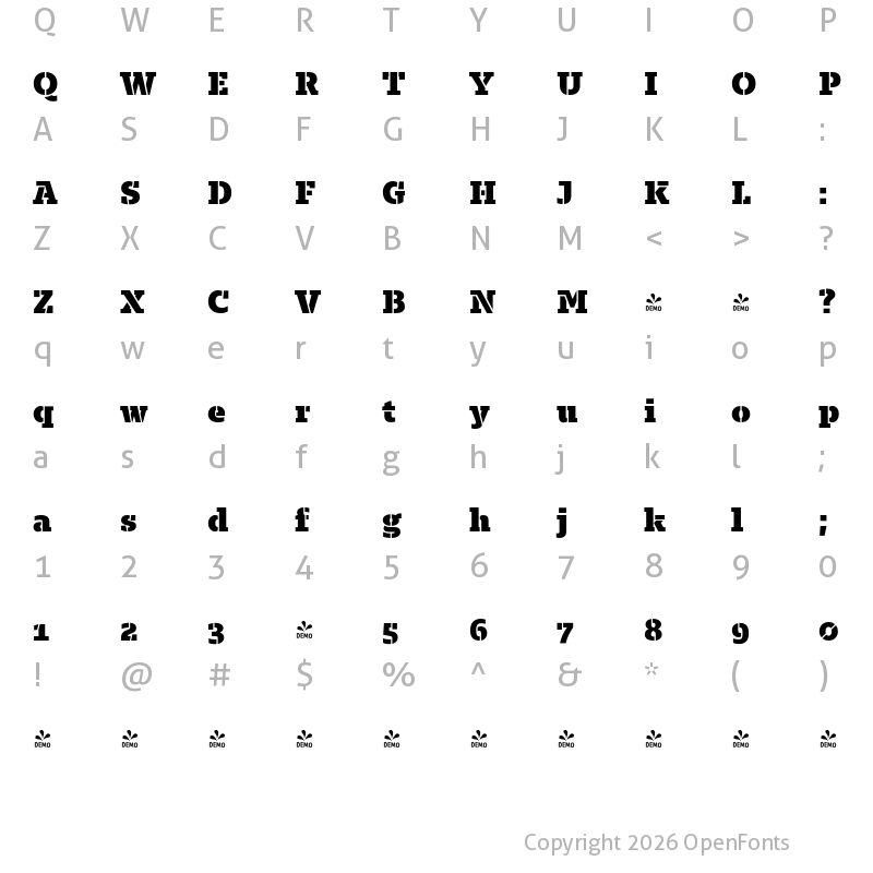 Character Map of FONTSPRING DEMO - Majora Pro Stencil Black Regular
